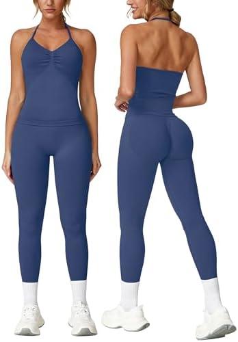 ABOCIW Workout Sets for Women Seamless Scunch Butt Lifting Impact Leggings1Piece Gym Outfits,L