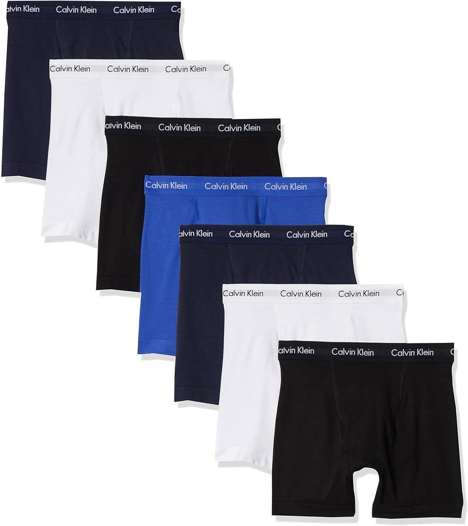 Calvin Klein Men's Cotton Stretch 7-Pack Boxer Brief (Large, 2 Blue Shadow, 2 White, 2 Black, 1 Cobalt Water)