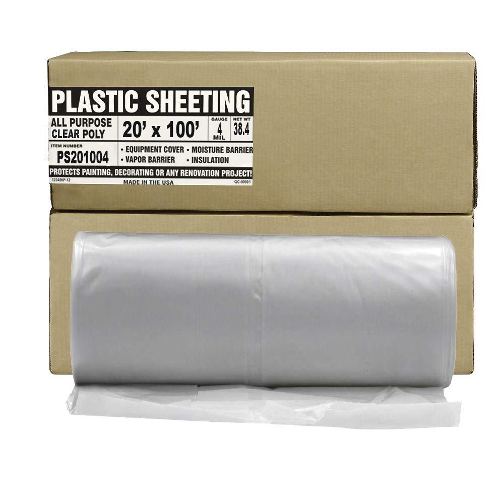 Aluf Plastics Clear All Purpose Poly Sheeting, Extra Strong, 4 mil, 20' x 100'
