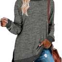 Womens Crewneck Pullovers Color Block Long Sleeve Side Split Tunic Tops (Large, Dark Grey)