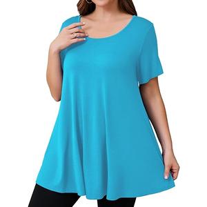 JollieLovin Women Plus Size Short Sleeve Summer Long Tunic Tops Loose Fit T-Shirt to Wear with Leggings(L-3X)