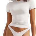 SUUKSESS Women Double Lined Fitted Basic Tee Crew Neck Short Sleeve Y2K Crop Top (Small, Snow White)