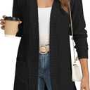 YSYOKOW Women Long Sleeve Open Front Cardigan Casual Lightweight Long Cardigans Loose Knit Outwear with Pockets (Large, Black)