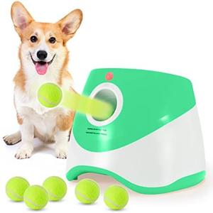 SOCO Dog Ball Launcher Automatic,10-30 FT Distance, USB Rechargeable Ball Thrower, LED Indicator Dog Toy, Included 6 Mini Tennis Balls (2") for Small Dogs