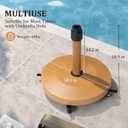 Patio Umbrella Base with 4 Wheels, 44lbs Round Heavy Duty Concrete Stand for Outdoor Market Umbrella, Teak