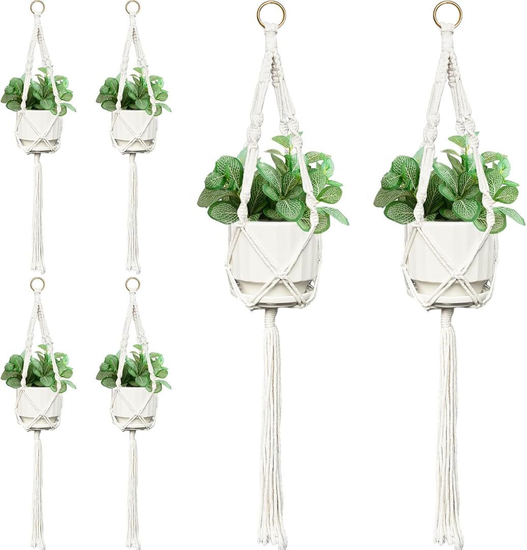 Wall Macrame Plant Hanger (White KS3, 35In 6Pack)