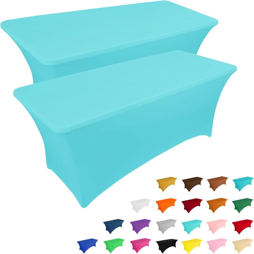 IVAPUPU 2 Pack 6FT Table Cloth for Rectangular Fitted Events Stretch Blue Mist Table Covers Washable Cover Spandex Spring Tablecloth Protector for Party, Wedding, Cocktail, Banquet, Festival