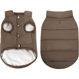 ASENKU Dog Winter Coat - Waterproof Windproof Dog Jacket, Warm Snowproof Doggie Puffer Vest for Cold Weather, Lightweight Snow Coats for Dogs (S, Coffee)