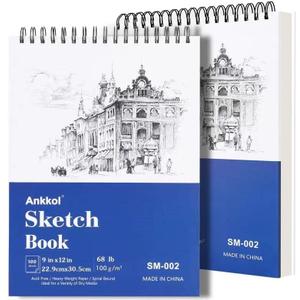 9" x 12" Sketch Book Set, Drawing Paper Pad (68lb/100gsm), 2-Pack Top Spiral Bound Sketch Pad, Double-Sided Hardcover Sketchbook, Art Notebooks Drawing for Kids, Beginners and Artists,100 Sheets Each. (Blue)