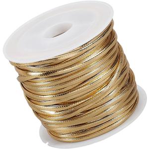 10.94 Yard Flat Metallic PU Leather String Cord 2MM Fold Over Gold Leather Thin Strap Double Sided Cording Lace Rope Braiding Strip Thread for Jewelry Making Crafts Bracelet Necklace