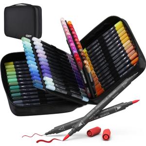 KEMYR Markers for Adult Coloring Books: 80 Color Dual Tip Fine & Brush Pens Water-Based Coloring Marker for Adults Drawing Sketching Bullet Journal Writing Lettering No bleeding