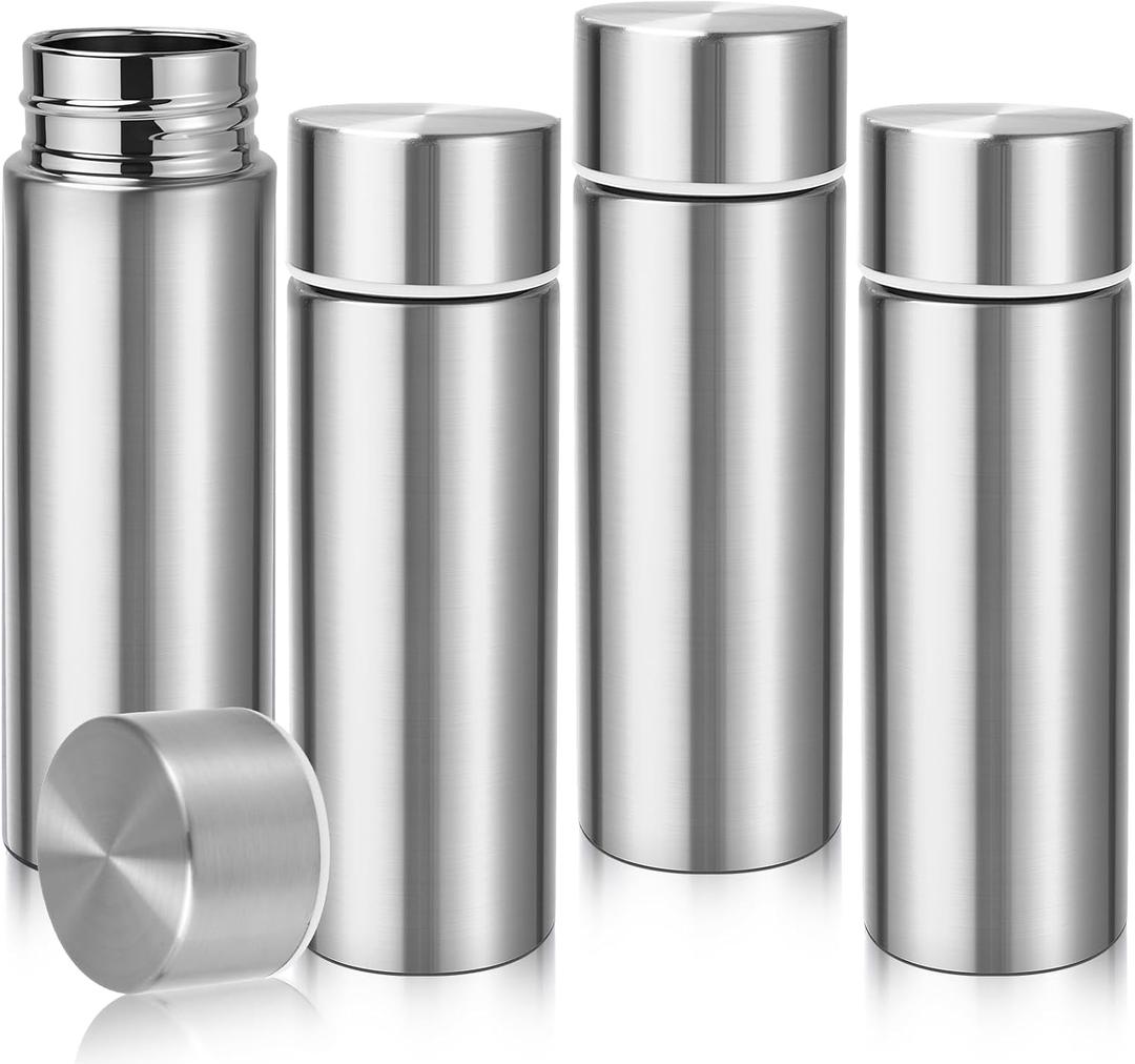 4 Pack Mini Water Bottles, 4.4 Oz Insulated Stainless Steel Bottle, Slim Purse Water Bottles, Leak Proof Flask Keeps Drink Cold and Hot for Purse Women Lunch Bag Coffee (Silver)