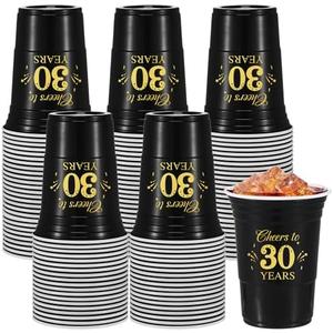 Ziliny 50 Pack 30th Birthday Decorations Birthday Cups 16 oz Disposable Plastic Gold and Black Cheers to 30 Years Cups for Men Women Hot Cold Drinks for Wedding Anniversary Supplies
