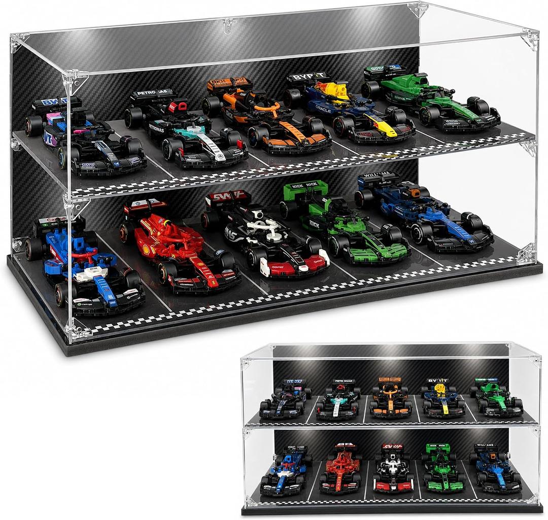 10-Car 2-Tier Acrylic Display Case for Lego Speed Champions F1 Cars