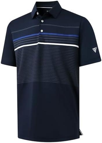 M MAELREG Golf Shirts for Men Short Sleeve Regular Fit Moisture Wicking Performance Casual Striped Print Mens Polo Shirts 3XL
