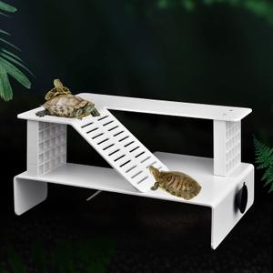 WEAVERBIRD Turtle Basking Platform, Turtle Tank Platform Aquarium Animal Sink Wharf, Double Decker Reptile Habitat, Climbing Shelf Turtle Tank Dock Floating Decor, Floating Turtle Dock, White