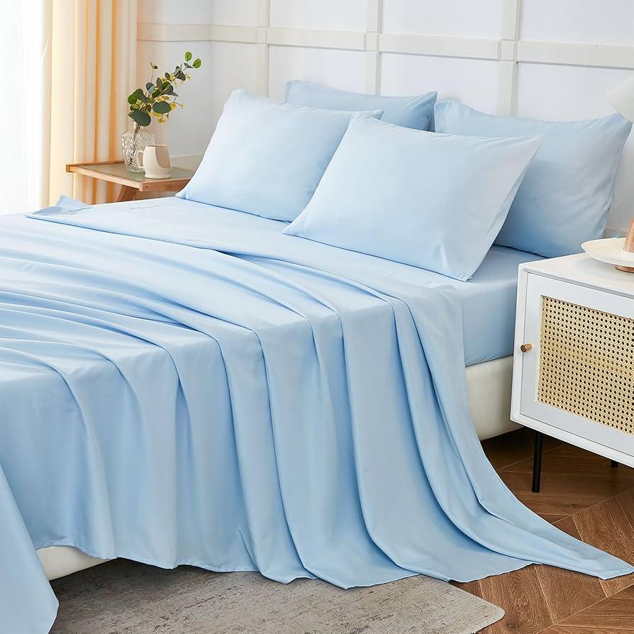 Short Queen Size 4 Piece Sheet Set - RV Short Queen, Ultra-Soft, Breathable & Cooling Bed Sheets Set with Deep Pockets - Hotel Luxury Bedding for Women & Men - Wrinkle Free & Fade Resistant - Sky Blue