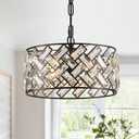 CATINER Small Black Crystal Chandelier 12", Modern 4-Light Ceiling Light, Semi Flush Mount or Hanging Pendant with Adjustable Height for Kitchen Island, Entryway, Hallway