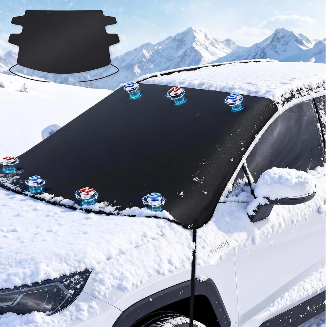 3 x Wigoo 2025 Upgrade All-Season Car Windshield Cover - 600D Heavy-Duty Magnetic Cover for Snow/Sun/Dust/Rain, Fits Sedans & Small to Mid-Size SUVs, Year-Round Car Shield Outdoor Accessories