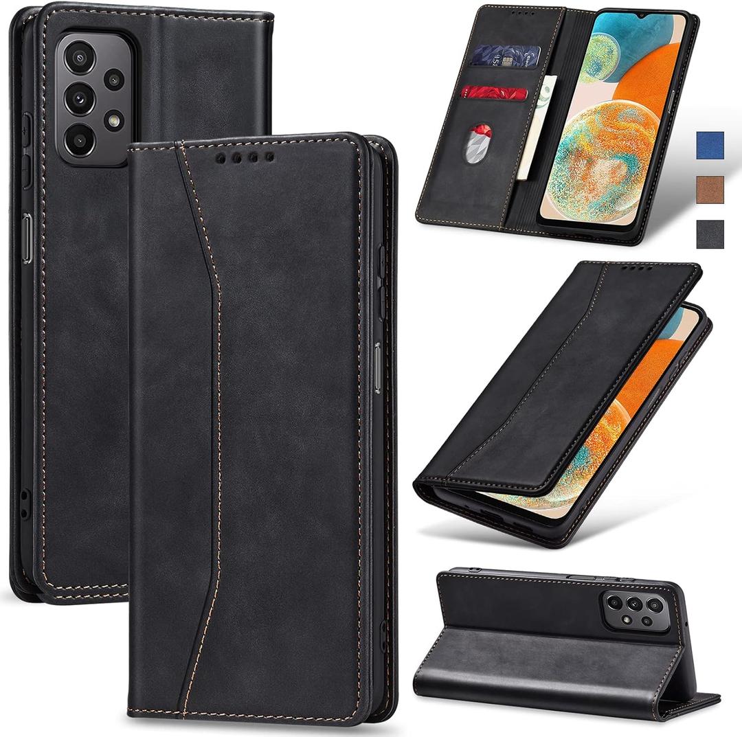 Jasonyu Flip Wallet Case for Samsung Galaxy A23 5G/4G,Leather Magnetic Folio Cover with Card Holder,Kickstand - TPU Shockproof Durable Protective Phone Case,Black