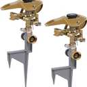Biswing 2 Pack Impact Sprinklers on Metal Step Spike, Heavy Duty Zinc Alloy Lawn Sprinkler Head on Spike Base, Adjustable 360 Degree Watering Sprinkler for Large Area Grass Garden Irrigation