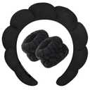 Zkptops Spa Headband for Washing Face Wristband Sponge Makeup Skincare Headband Terry Cloth Bubble Soft Get Ready Hairband for Women Girl Puffy Padded Headwear Non Slip Thick Hair Accessory (Black)