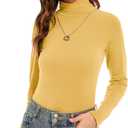 Womens Long Sleeve Turtleneck T-Shirts Casual Lightweight Slim Fit Cozy Base Layer Top (Yellow, L)
