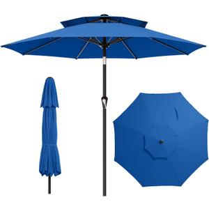 AreShark 9ft 2 Tiers Patio Umbrella - Outdoor Umbrella Waterproof UV Protection, Market Table Umbrella w/Push Button Tilt&Crank for Pool, Porch, Garden(Royal Blue)