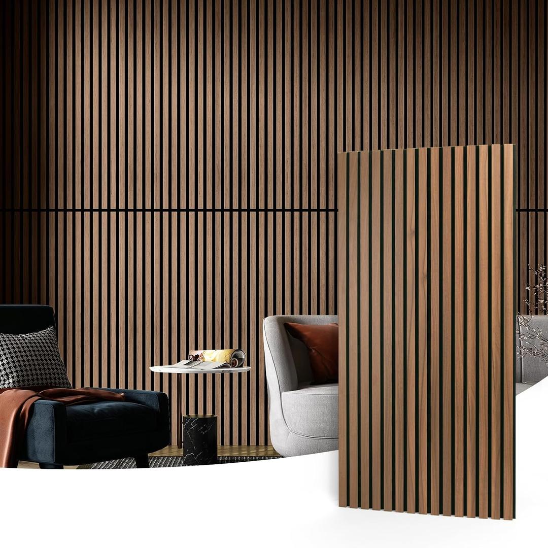 Art3d 2-Pack Fluted Acoustic Wood Slat Wall Panel, 47.2 x 23.6 Inch, Walnut