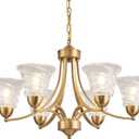Farmhouse 6 Light Gold Chandeliers for Dining Room Light Over Table, Entryway Pendant Light for Foyer, Vintage Chandelier Ceiling Lights with Glass Shade for Kitchen Island Hallway, Adjustable Height