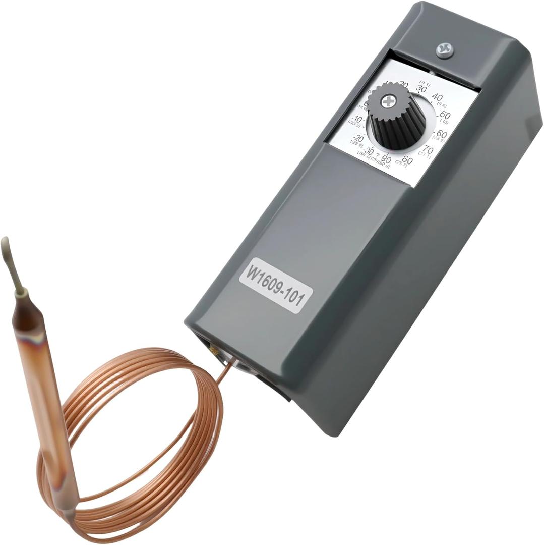 W1609-101 Refrigeration Thermostat Temperature Controller with Remote Bulb & 5 Ft Capillary  TH-1609 Model, Temperature Range: -30F to 90F (-34C to 32C)