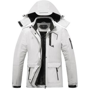 ASPO Women's Ski Jacket Waterproof Winter Jacket Insulated Warm Fleece Lined Windproof Snow Coats with Hood Snowboarding (White, S)