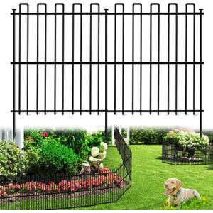 25 Panels No Dig Animal Barrier Fence, 32in(H) x 49ft(L) Garden Edging Border Fencing, Rustproof Metal Stakes Decorative Garden Fence, Dog Digging Defense Fencing Barrier for Outdoor, Yard, Patio