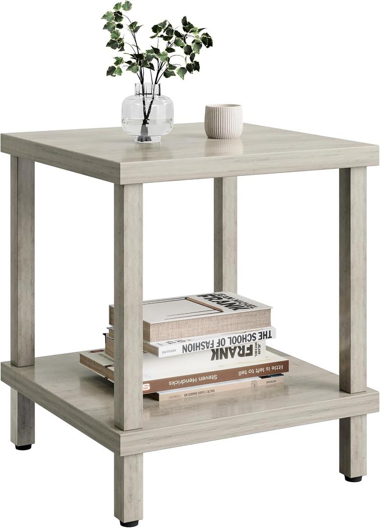 MMEOLUOOK Large End Table Square Side Table Modern Sofa Table 20 Inch Industrial Coffee Table NightStand with 2-Tier Storage Shelf for Living Room Bedroom Oak Grey MLBZ06Z, 19.68" x 19.68" x 22.83"