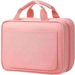 Toiletry Bag for Women & Men, Portable Hanging Makeup Bag/Cosmetic Bag with Compartments, Compact Travel Toiletry Bag Organizers (Pink)