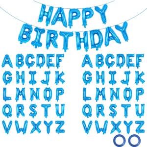 65 Pcs Blue Happy Birthday Balloons and 2 Sets A-Z Letters Foil Balloons, 16 Inch Personalized Name Happy Birthday Banners for Wedding Baby Shower Anniversary Party Decorations (Blue)