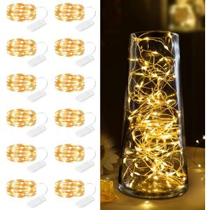 Minetom 12 Pack Fairy Lights Battery Operated -7ft 20 LED Silver Wire String Lights, Waterproof Mini Firefly Lights for DIY, Wedding, Mason Jars, Crafts, Christmas Garlands, Party Decor (Warm White)