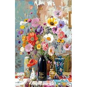 Floral Bouquet 500 Piece Jigsaw Puzzle for Adults Colorful Wildflowers & Vases Puzzle - Premium Art Puzzle for Adults, Family or Seniors - 15"x23" Challenging Puzzle with Poster