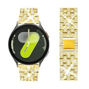 SUPOIX Band Compatible for Samsung Galaxy Watch 7/ 6/ 5, 20mm Women Bling Replacement Strap for Galaxy Watch (Gold)