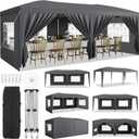 10x20 Heavy Duty Pop Up Canopy Tent with 6 Removable Sidewalls, Easy Up Commercial Canopy Tents for Parties, Large Outdoor Canopies with 3 Adjustable Heights, Stakes X18, Ropes X6, Grey