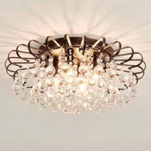 CVKASH 4-Light Crystal Floral Chandelier Modern Bronze Flush Mount Raindrop Crystal Ceiling Lighting Fixture Farmhouse Chandelier for Bathroom Living Room Bedroom Dining Room Entryway, 17.8 Inch
