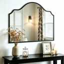 Chende Black Wall Mirrors for Decor, Antique Arched Mirror for Fireplace Mantel Decor with Wooden Frame, 40'' x 28'' Elegant Scalloped Mirror for Living Room, Dining Room, Entryway
