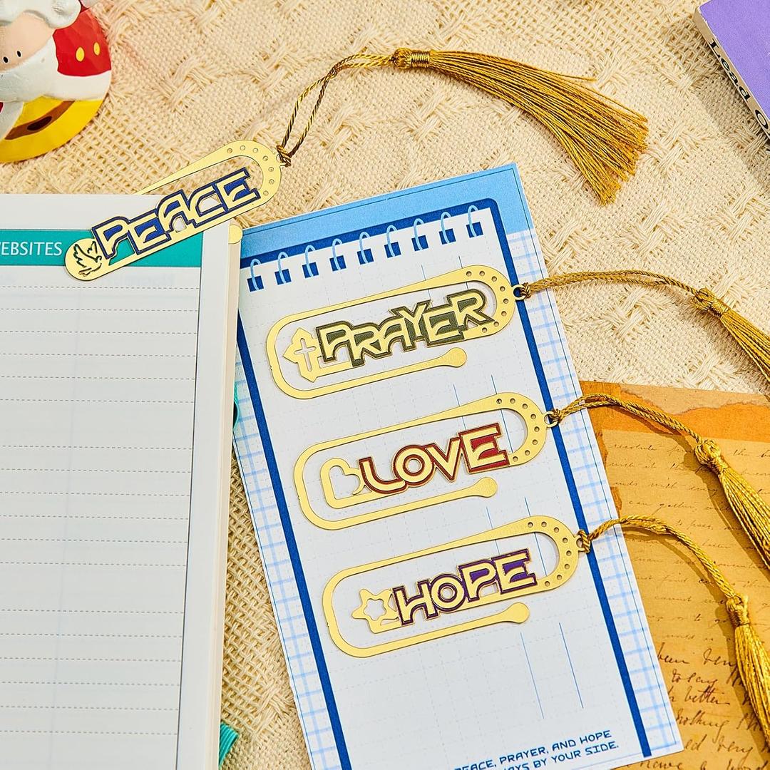 2 x 4Psc Metal Bookmarks with Tassel, Cute Book Marks for Reading Kids, Book Clips, Christian Gifts, Funny Gifts for Book Lovers Women