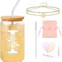 Holiday Gift for Sister or Bestie  Gift Set with Initial Glass Cup and Bracelet Thoughtful Present for Appreciation or Christmas