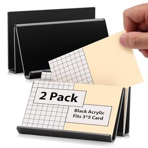 2 Pack 3x5 Index Card Display Holder Acrylic Cards Holder Stand Acrylic Business Card Holders Name Card Organizer Postcard Stand Display 200 Capacity for Studying Supplies No Card (Black, 2 Pack)