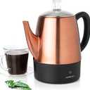 Mixpresso Electric Coffee Percolator Copper Body with Stainless Steel Lids Coffee Maker, Percolator Electric Pot - 4 Cups, Copper Camping Coffee Pot