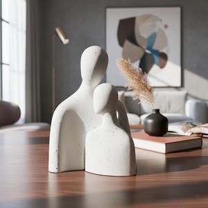 Sculptures Home Decor, Modern Minimalist Figure Ornaments, Ceramic Couple Statues for Bookshelves, Tabletop, Living Room and Couples Bedroom Decor (Ink White - Lovers)