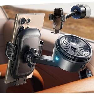 4 x LISEN Electric Retractable Car Phone Mount, iPhone Vacuum Electric Suction Cup Phone Mount, Suction Cup Magnetic Phone Holder, only for Mirror, for iPhone 17 Pro Max Plus 16 15 ~ X, Samsung Galaxy S25