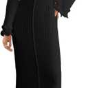 Saodimallsu Women's Bell Long Sleeve Knit Dress Ruffle Bodycon Ribbed Cocktail Party Crew Neck Midi Sweater Dresses (Small, Black)