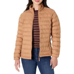 Amazon Essentials Women's Lightweight Long-Sleeve Water-Resistant Packable Puffer Jacket, Light Brown, Medium